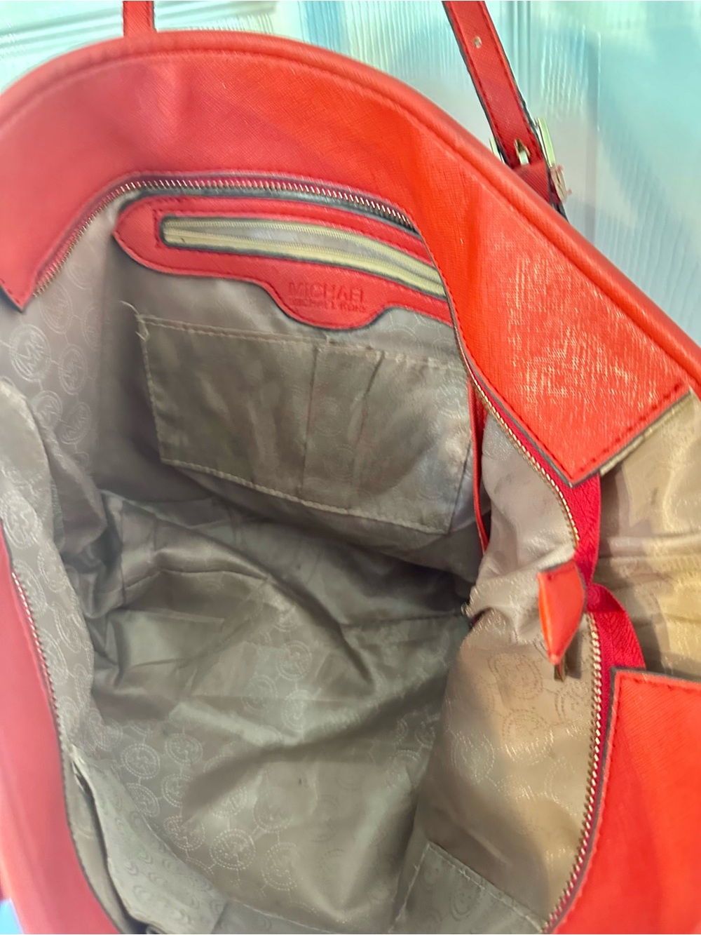 Michael Kors Red Saffiano Leather Tote with MK Charm 11tallx15wide - Picture 9 of 15